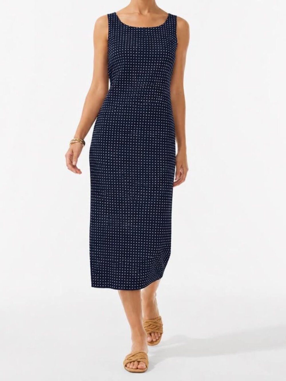 Navy Polka Dot Sleeveless Midi Dress | Hamptons Retro Inspired Old Money [sz 12]